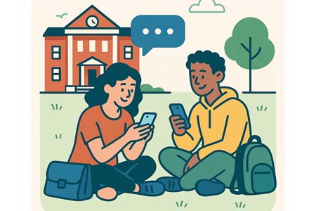 Students on campus steps